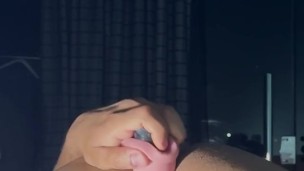 Gay playing with the dildo in the ass