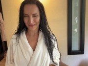 Hot MILF thanked the food delivery guy with a juicy blowjob while her husband was not in the hotel r 3/16