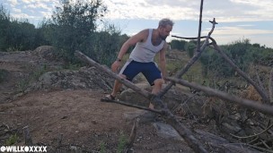 Working out and pissing outdoors