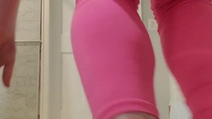 Giant Huge plug under yoga pants and g string must get alot of looks in public!