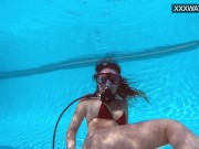 Very juicy hot teen in red swimsuit orgasming underwater 8/16