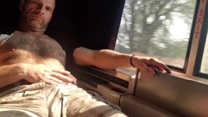 Big Dick Daddy Solo Jerk Off on Train