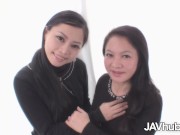 Cute JAV babe and her stepmom take turns pleasing one lucky man 3/16