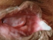 My wife taking massive creampie inside her meat pussy