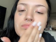 White girl smearing cum on face