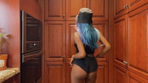 Hot teeny ebony teases in step moms kitchen