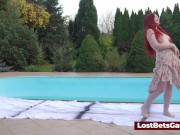 Pool side wrestling with three sexy girls before going and playing with sex toys 6/16