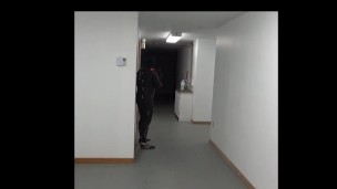 cumming inside orca wetsuit at door