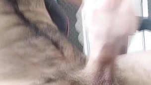 Sitting masturbating my giant hairy penis