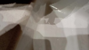 The Pig Shows You How Far the Cum in the Previous Video Splashed and His Big Cock Full of Semen