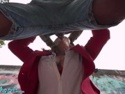 Public Agent Sex mad cougar Asha Heart caught gagging on big cock POV outdoor deepthroat and hard fast fuck 8/16