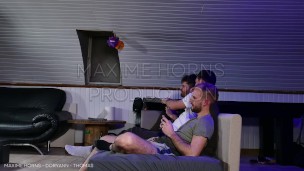 gay party with friends threesome bareback double anal versatile cum in mouth