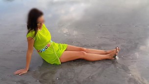 Public Butt Plug Flashing at Sun Set Crowded Beach # Public NO PANTIES