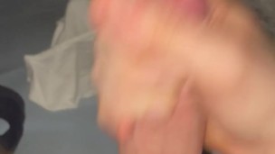 Jerking my Big Shaved Dick at Night and Cumming on Myself