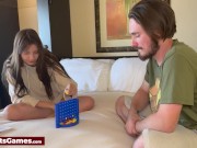 A couple playing a strip game on the bed when she loses to her friend 5/16