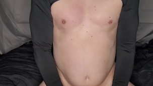 Fucking a fake pussy while riding a dildo