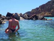Public beach date pick-up bikini Blonde and go to Hotel-Room