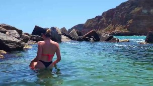 Public beach date pick-up bikini Blonde and go to Hotel-Room