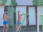 The girl seduced a gay couple. HOT bisexual threesome bareback 1/16