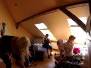 Big Cock Blowjob Party with Group Sex of Three Hot and Sexy Horny College Girls in Pearl Thongs and Seducing Lingerie 11/16