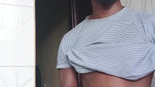 Slapping my ass smelling my pants hanging my legs on wall