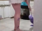 Sweeping & mopping the floors barefoot in my little skirt bending over teasing you 13/16