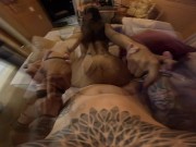 Brunette with back tattoos loves to fuck on the couch! 12/16