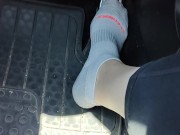 Revving my mini Cooper in my white ankle socks 3/16