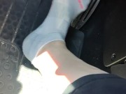 Pedal pumping my mini Cooper wearing ankle socks 8/16