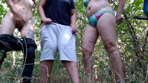 When the three of us were masturbating outside in the forest, a stranger caught us during our orgasm