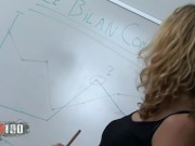 Skinny blonde french teacher Lady Margaux fucked hard in the classroom by older man 1/16