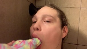 18 year old kisses and sucks their new bad dragon horse dildo all the way to the knot