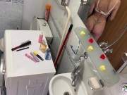 Step mom share bed in hotel room with Step son. Surprise fuck creampie for Step mother