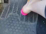 Hard long pressing pedals while driving in my pink pink platform heels & moaning loud