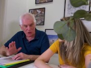 Hot blondie rides grandpa cock and she swallows his cumshot 2/16