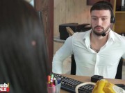 Fakehub call center girl gets super creamy wet pussy during work and fucks her co-worker before big tits black boss joins in 1/16