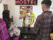 FakeHostel Boyfriend cuckolds himself by mistake while trying to be romantic and witnesses his girlfriend get a creampie 1/16