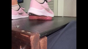 Bestie cannot get enough of my Pink Nike Trainers stomping his cock.