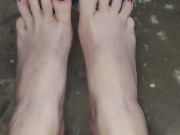 Wiggling my long toes with red polish big footed 1/16