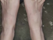 Wiggling my long toes with red polish big footed 11/16