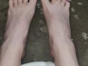 Wiggling my long toes with red polish big footed 12/16