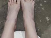 Wiggling my long toes with red polish big footed 7/16