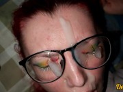 compilation of cum shots on the face of a cute girl with red hair and glasses 10/16
