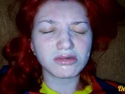 compilation of cum shots on the face of a cute girl with red hair and glasses 13/16