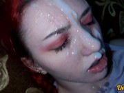 compilation of cum shots on the face of a cute girl with red hair and glasses 2/16