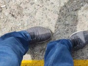 After work sweaty sock & shoe removal before I start pedal pumping with natural toe nails 2/16