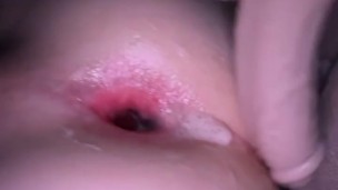 creamy, gaping butt swallows toy