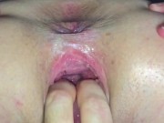 Jack and Tawny stretch Tyler-Meow's pussy, she gapes, shows her cervix and flexes 3/16