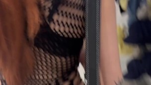 My friend gets horny so I suck his cock in the fitting room of the clothing store in public