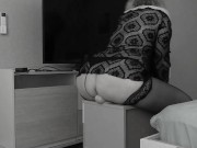 Mature BBW MILF with big natural saggy tits and hairy pussy rides a big dildo to orgasm. 8/16